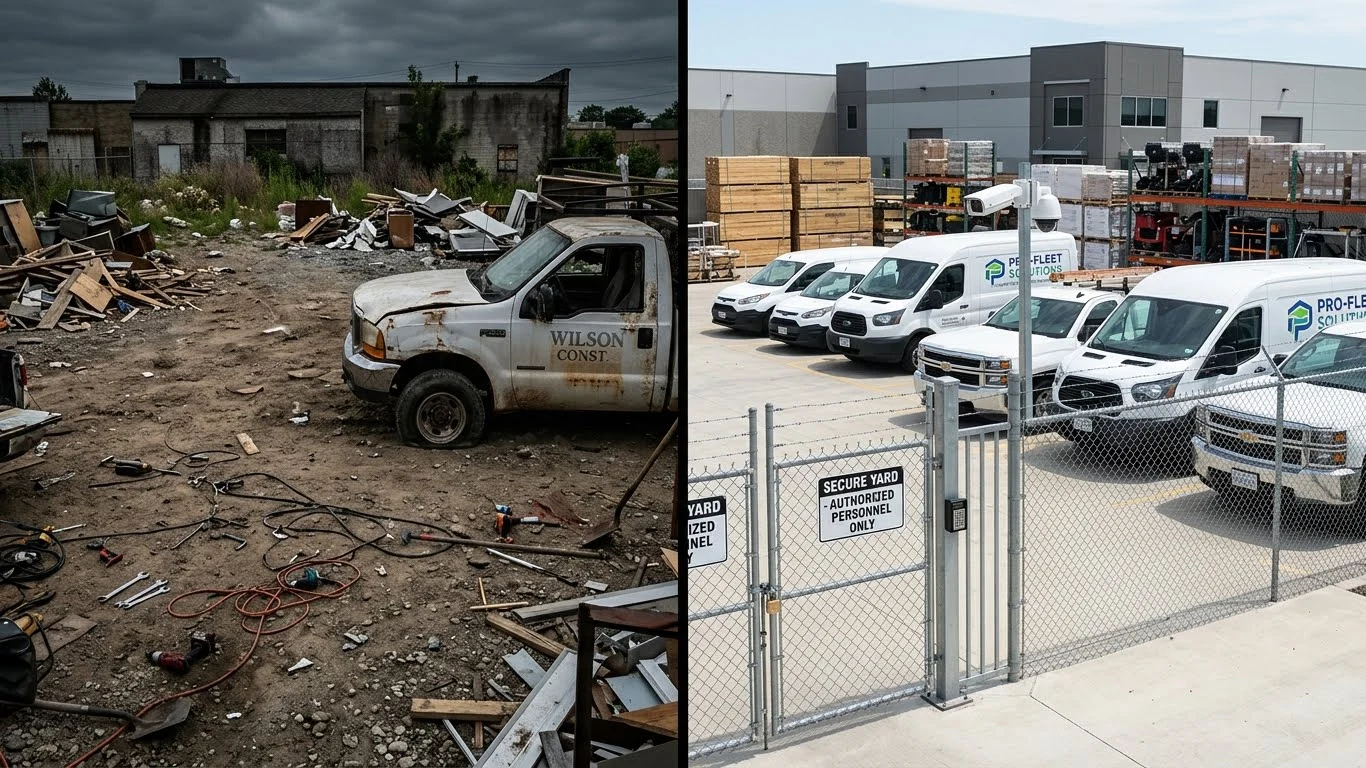 Comparison of unsecured storage lot versus professional secure yard storage for businesses