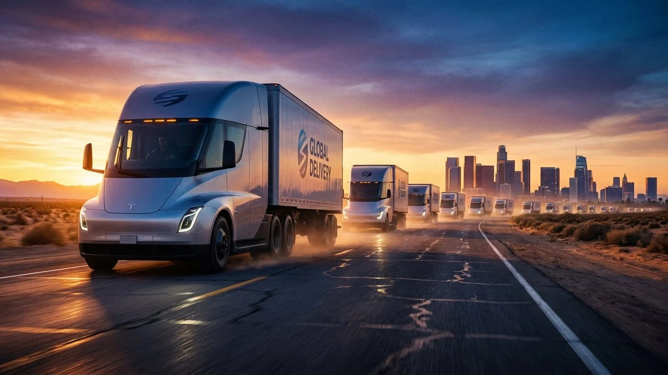 Delivery trucks improving logistics distribution efficiency 