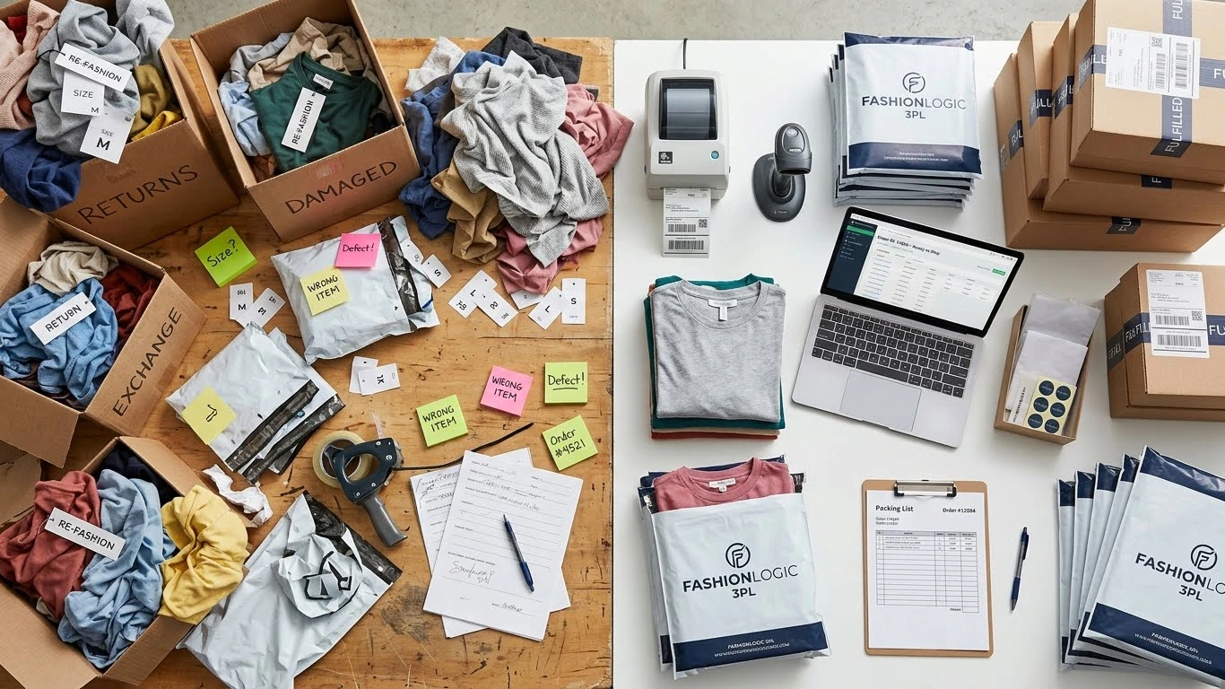 Fashion eCommerce logistics challenges including high return rates and SKU complexity for clothing brands 