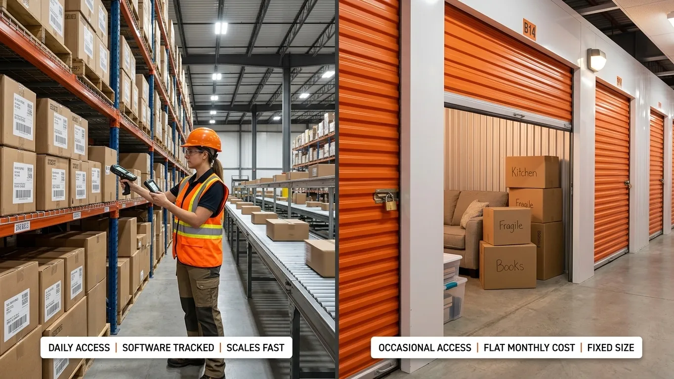 Warehouse interior versus self-storage unit comparison